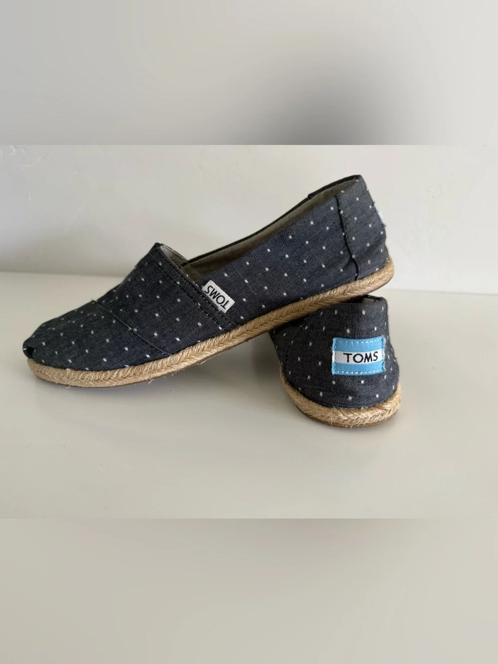 TOMS Dark Blue Polka Dot Slip-On Espadrilles